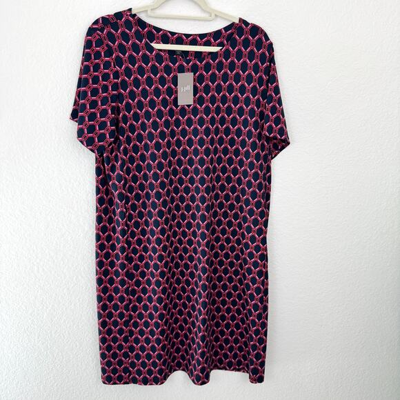 J. Jill Womens Wearever Collect T Shirt Dress Size XL Petite Mod Geo Navy Blue - Picture 1 of 9